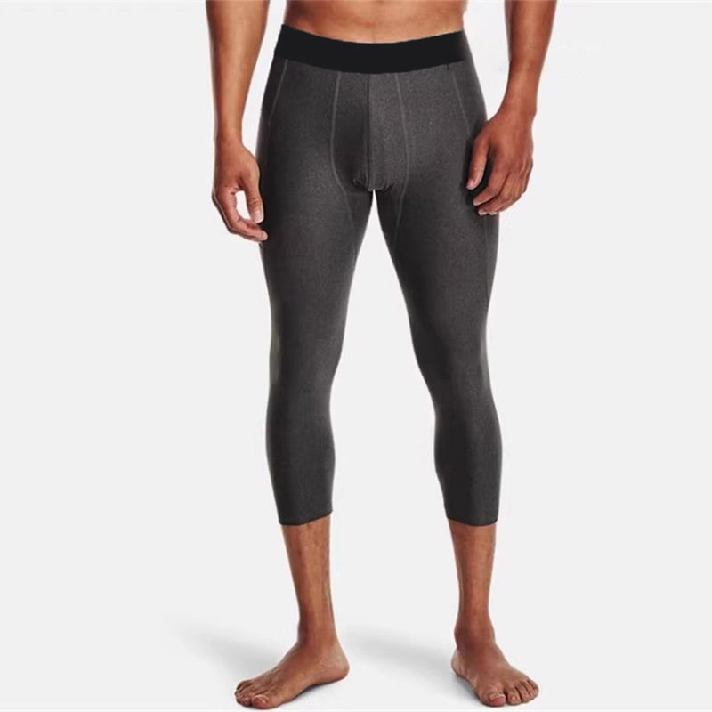 Men Compression 3/4 Leggings Elastic Trousers Gray Pants - Tophatter Daily Deals