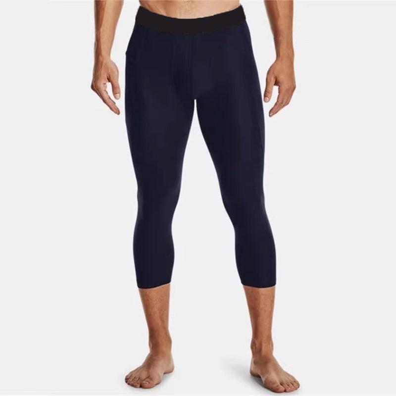 Men Compression 3/4 Leggings Elastic Trousers Navy Pants - Tophatter Daily Deals