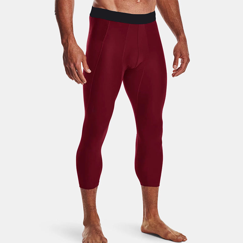 Men Compression 3/4 Leggings Elastic Trousers Red Pants - Tophatter Daily Deals
