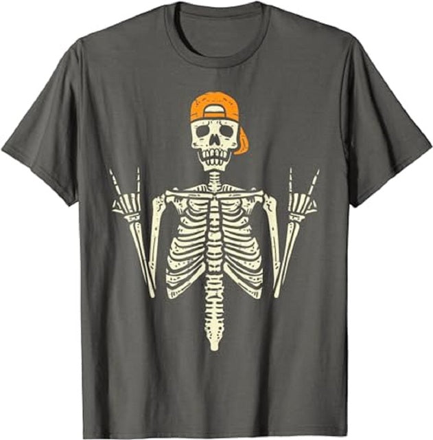Men Cotton Rocker Skeleton T Shirt Grey Tee - Tophatter Daily Deals