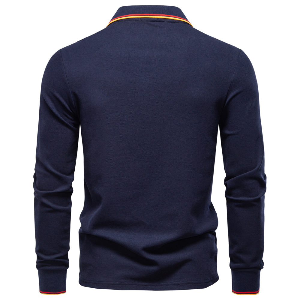 Men Cotton Solid Color Long Sleeve Polo Sweater Men's Clothing - Tophatter Daily Deals