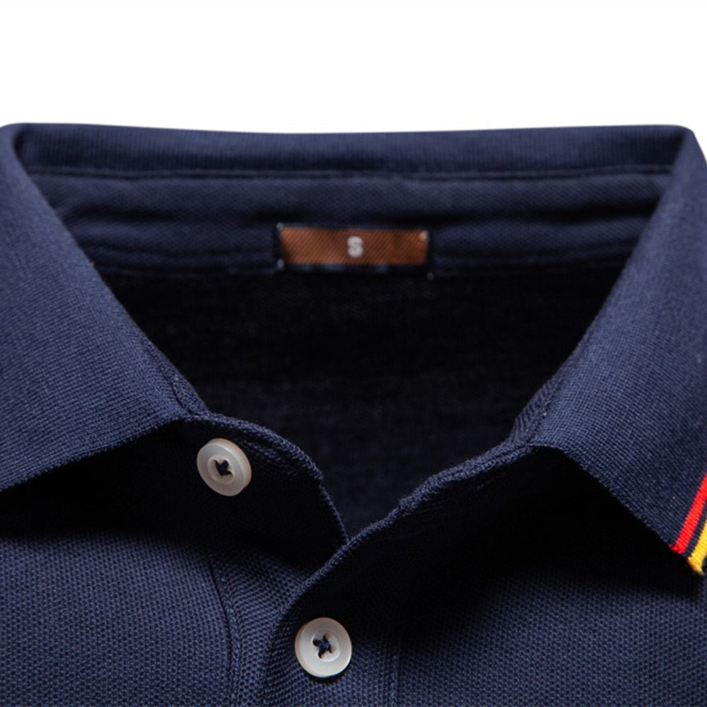 Men Cotton Solid Color Long Sleeve Polo Sweater Men's Clothing - Tophatter Daily Deals