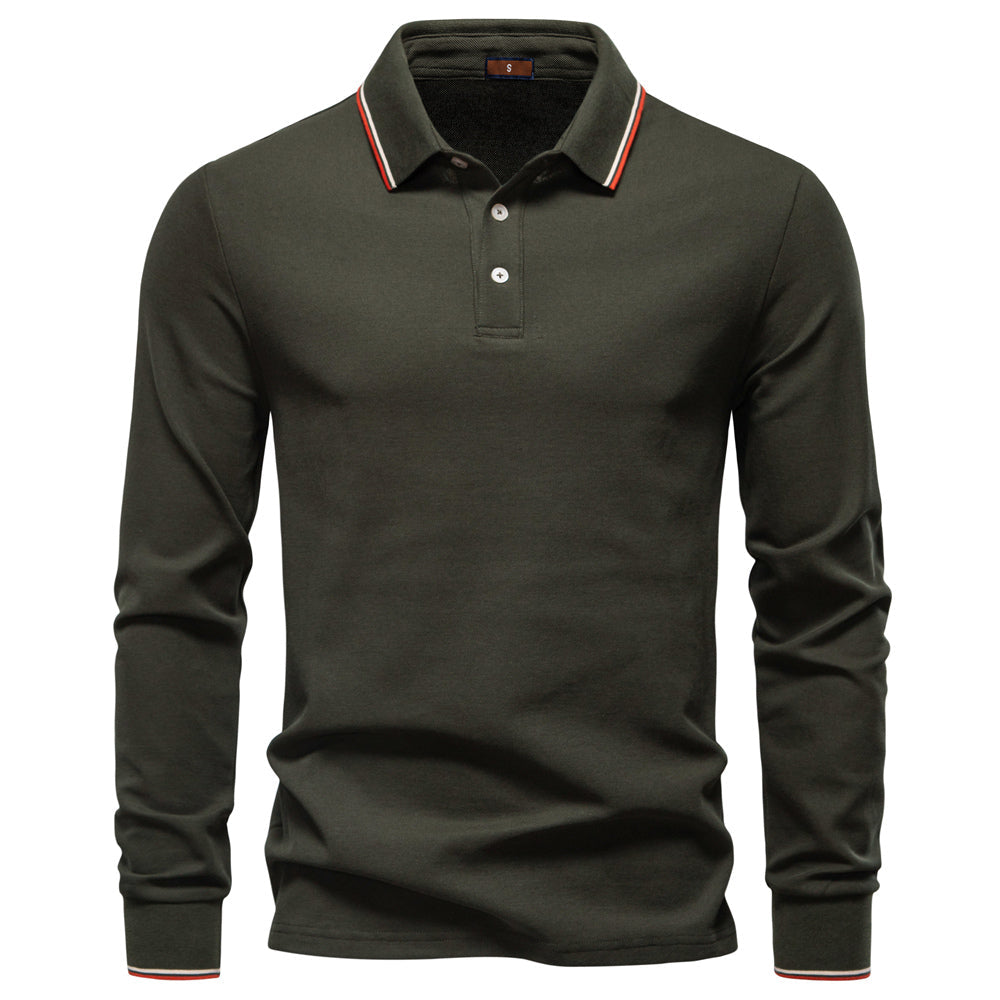 Men Cotton Solid Color Long Sleeve Polo Sweater Army Green Men's Clothing - Tophatter Daily Deals