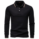 Men Cotton Solid Color Long Sleeve Polo Sweater Black Men's Clothing - Tophatter Daily Deals