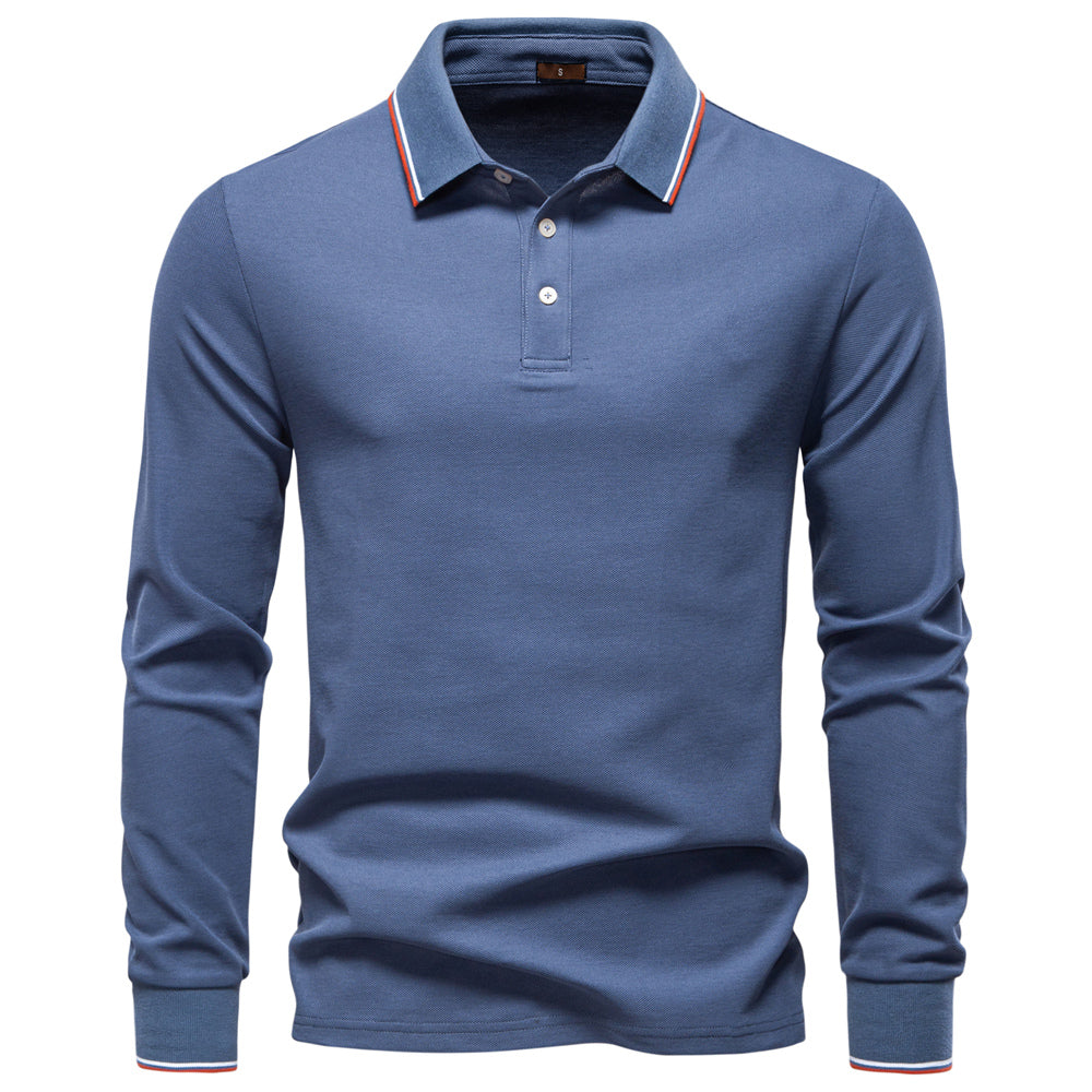 Men Cotton Solid Color Long Sleeve Polo Sweater Blue Men's Clothing - Tophatter Daily Deals