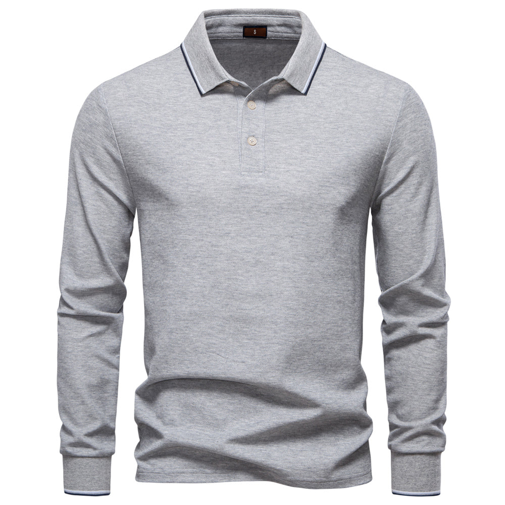 Men Cotton Solid Color Long Sleeve Polo Sweater Grey Men's Clothing - Tophatter Daily Deals