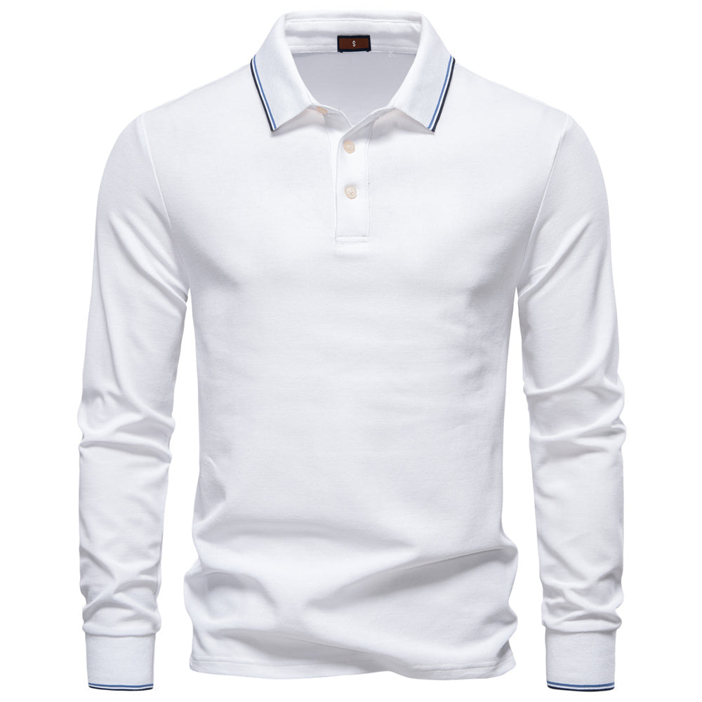 Men Cotton Solid Color Long Sleeve Polo Sweater White Men's Clothing - Tophatter Daily Deals