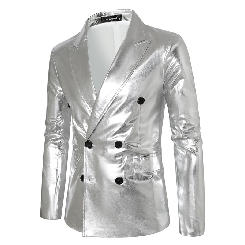 Men Double-breasted Thin Suit Gold Jacket Silver Men's Clothing - Tophatter Daily Deals