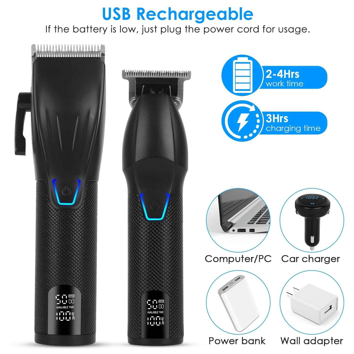 Men Electric Barber Clipper Hair Cutting Combo Set T Outliner Shaver Trimmers Men's Grooming - Tophatter Daily Deals