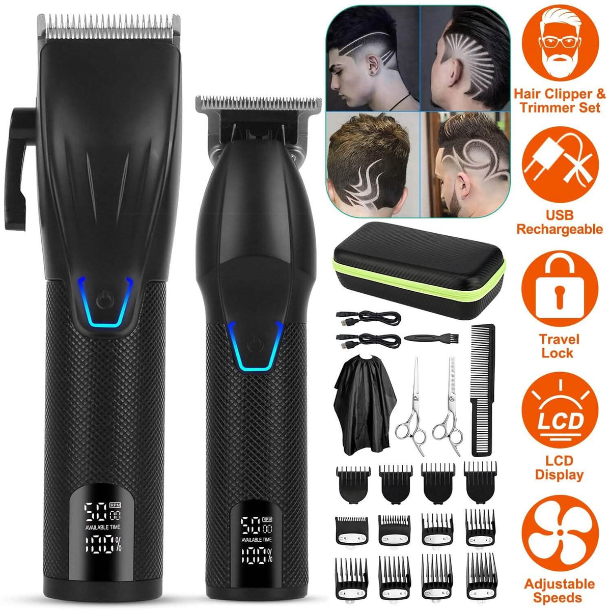 Men Electric Barber Clipper Hair Cutting Combo Set T Outliner Shaver Trimmers Men's Grooming - Tophatter Daily Deals