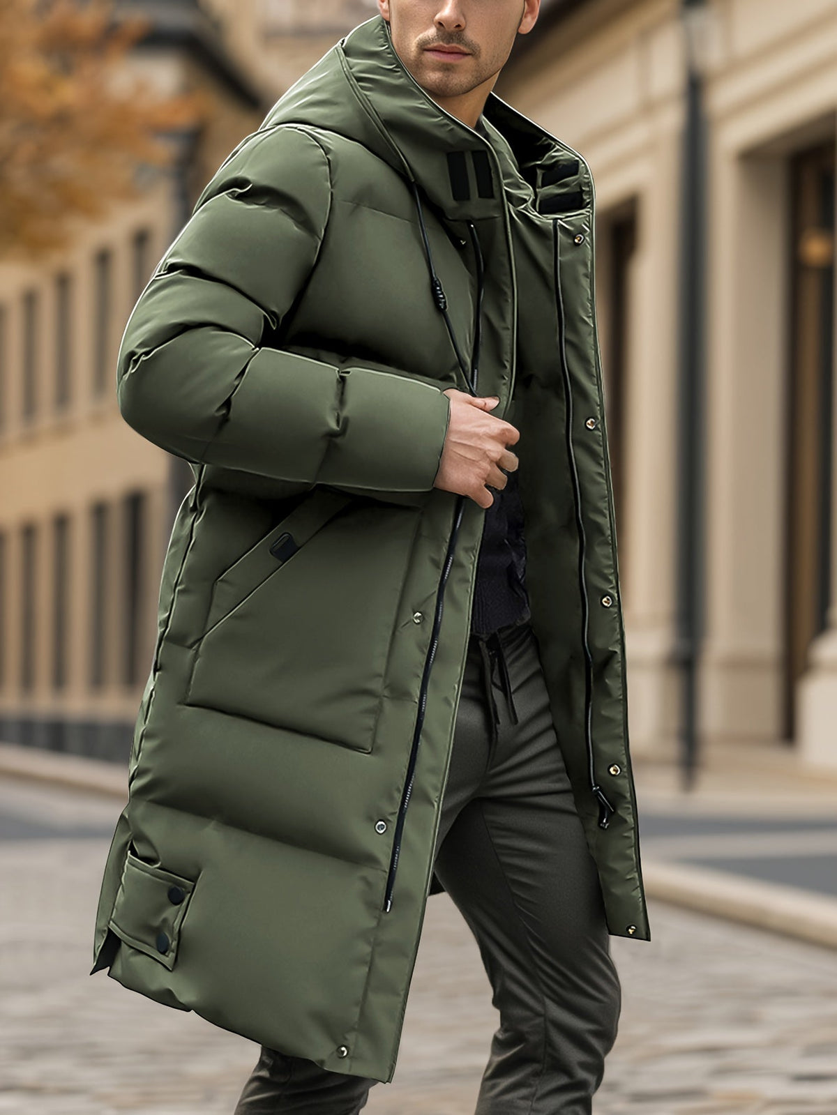 Men Heavyweight Winter Coat Hooded Long Formality Green Men Jackets - Tophatter Daily Deals