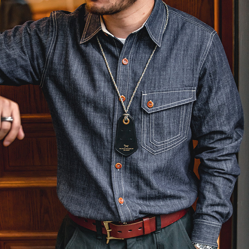 Men Jeans Indigo Washed Solid Work Shirt Blue Men's Clothing - Tophatter Daily Deals
