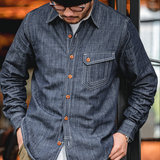 Men Jeans Indigo Washed Solid Work Shirt Men's Clothing - Tophatter Daily Deals