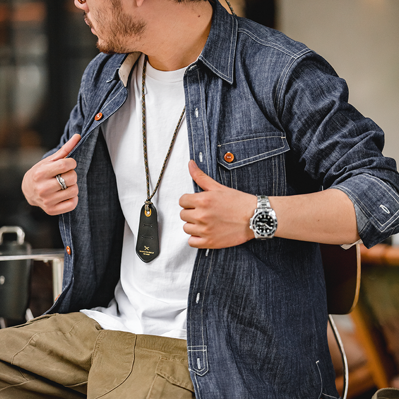 Men Jeans Indigo Washed Solid Work Shirt Men's Clothing - Tophatter Daily Deals