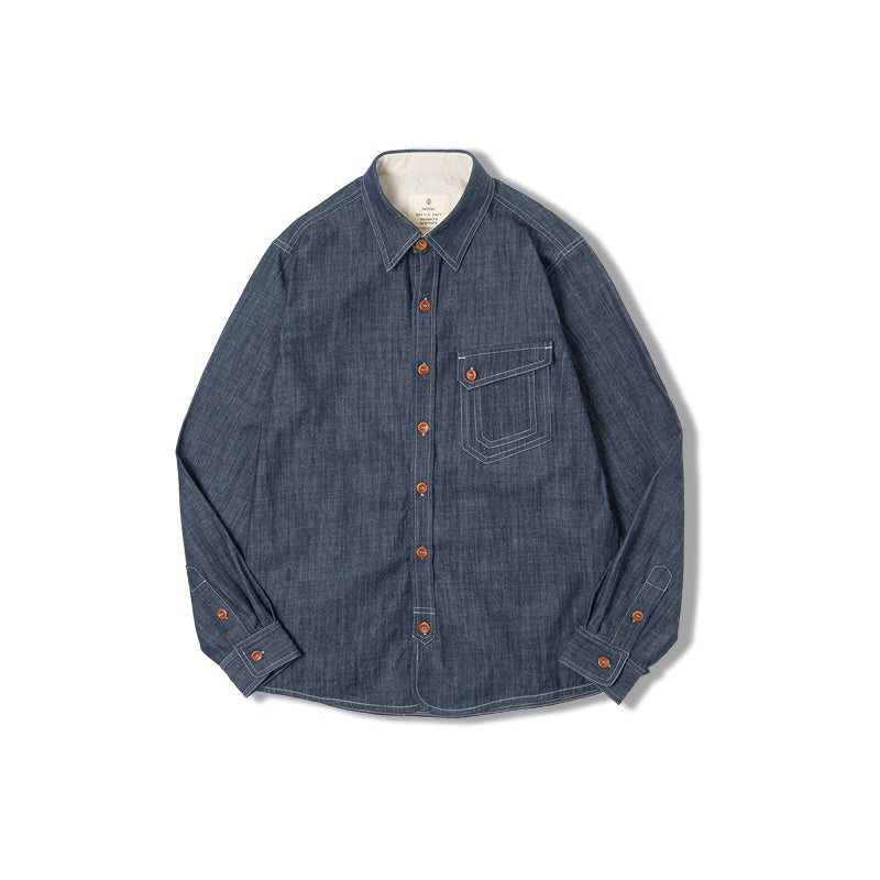Men Jeans Indigo Washed Solid Work Shirt Men's Clothing - Tophatter Daily Deals