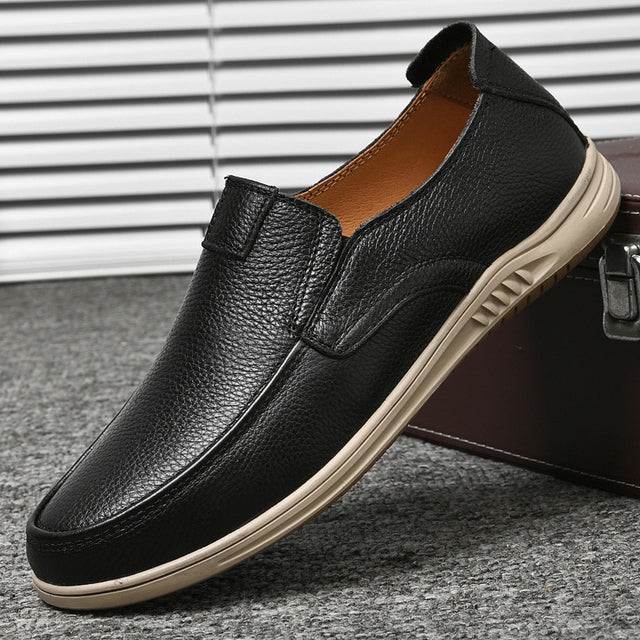 Men Leather Breathable Loafers Black-skin Men Shoes - Tophatter Daily Deals
