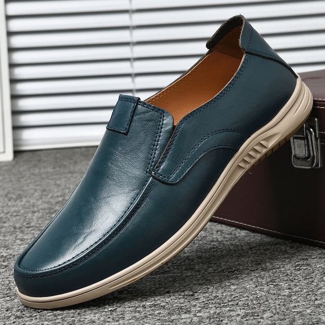 Men Leather Breathable Loafers Blue-plain Men Shoes - Tophatter Daily Deals