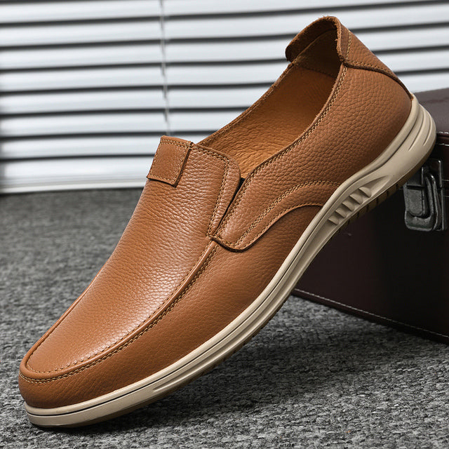 Men Leather Breathable Loafers Brown-skin Men Shoes - Tophatter Daily Deals