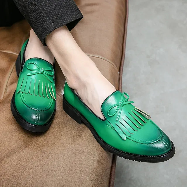Men Leather Slip On Shoes Green Loafers - Tophatter Daily Deals