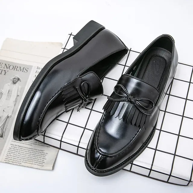 Men Leather Slip On Shoes Black Loafers - Tophatter Daily Deals