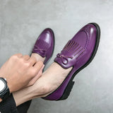 Men Leather Slip On Shoes Purple Loafers - Tophatter Daily Deals