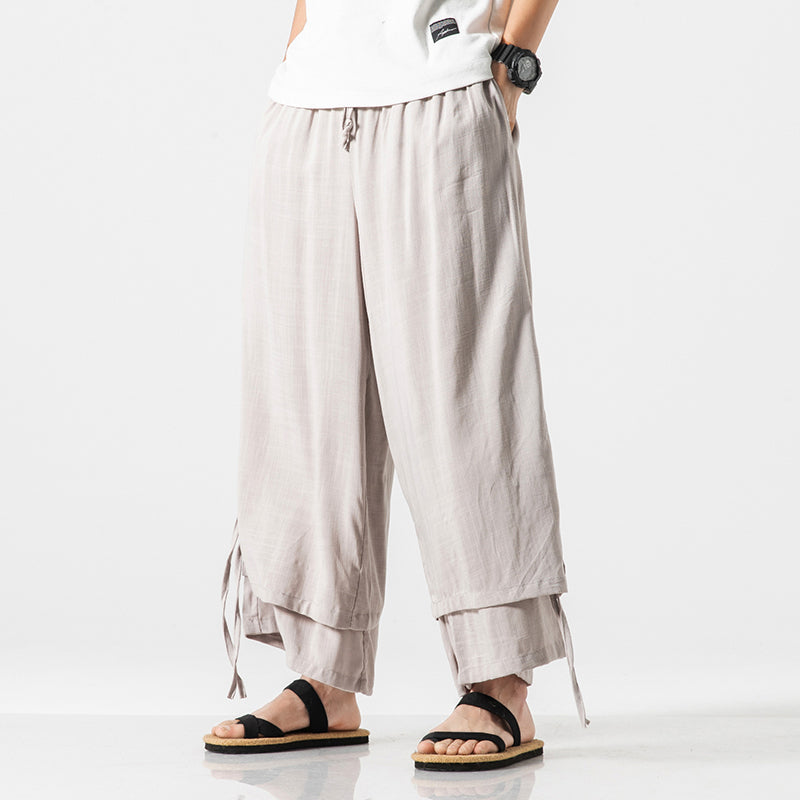 Men Linen Harem Pants Breathable Wide Leg Pants Apricot Pants - Tophatter Daily Deals