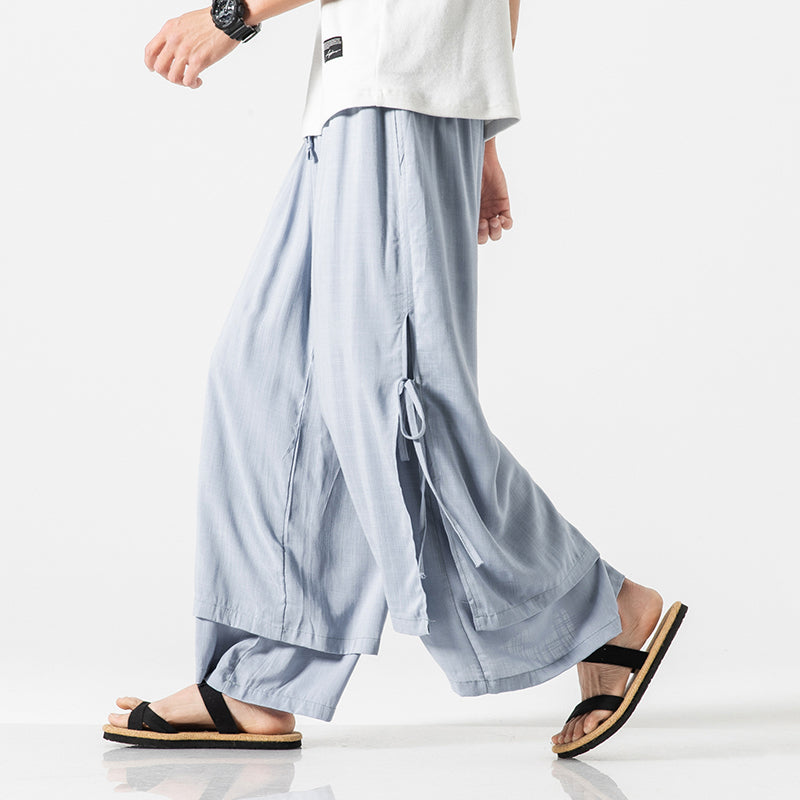 Men Linen Harem Pants Breathable Wide Leg Pants Light Blue Pants - Tophatter Daily Deals