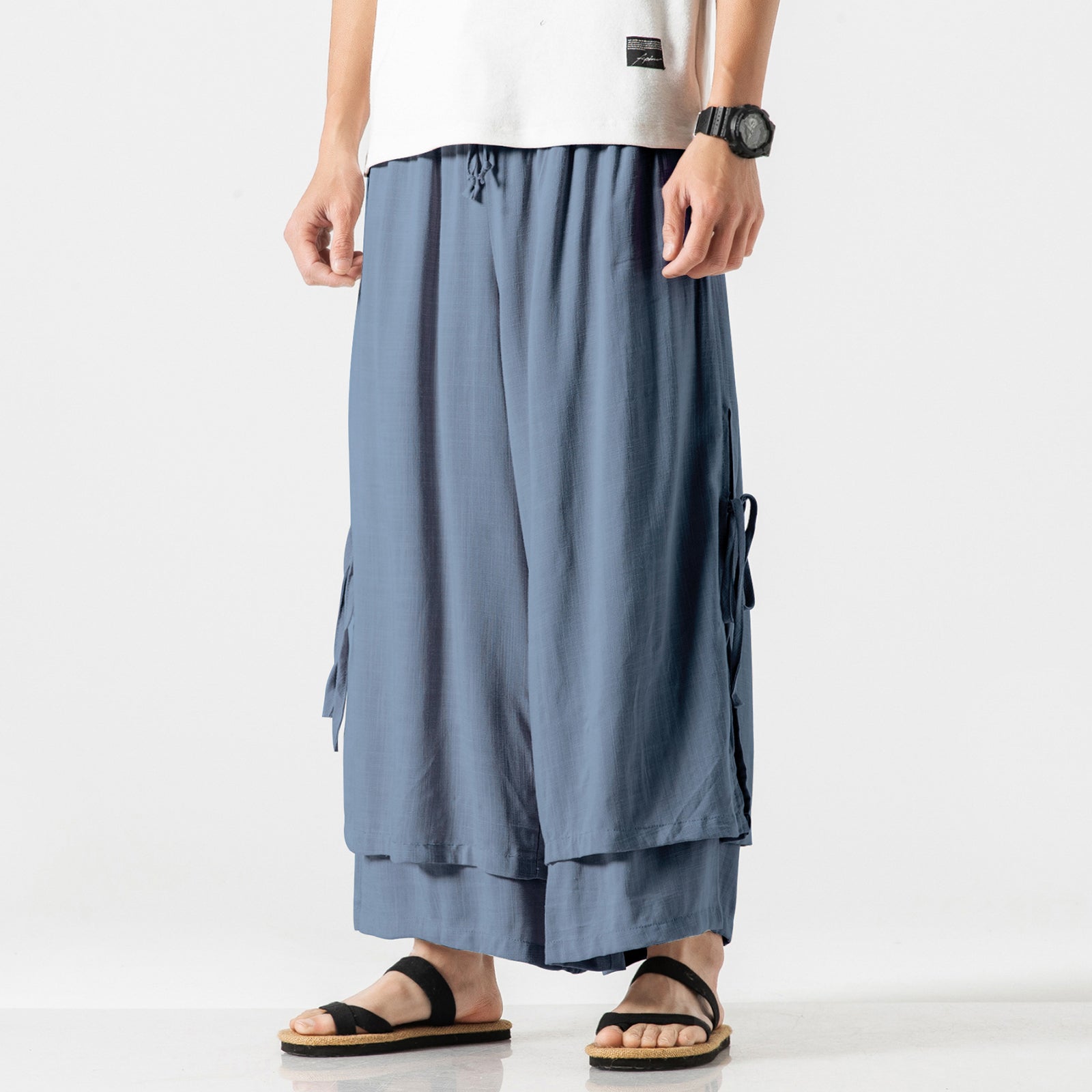 Men Linen Harem Pants Breathable Wide Leg Pants Royal Blue Pants - Tophatter Daily Deals