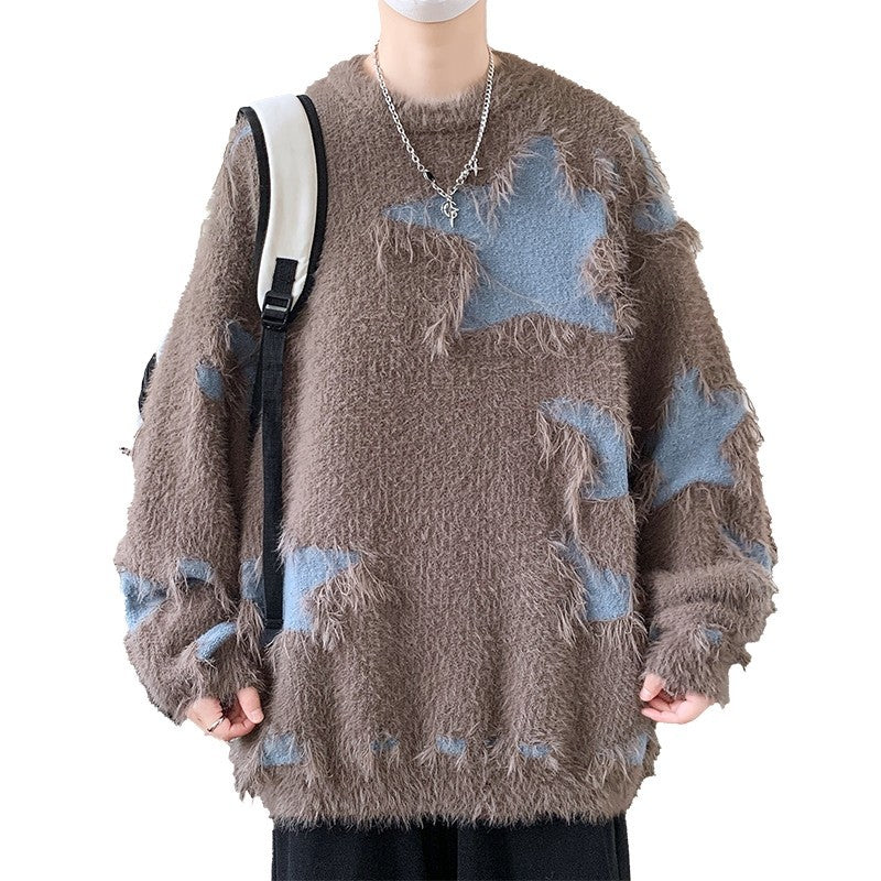 Ripped Sweater Men Loose Crew Neck Knit Bottom Shirt Men's Clothing - Tophatter Daily Deals