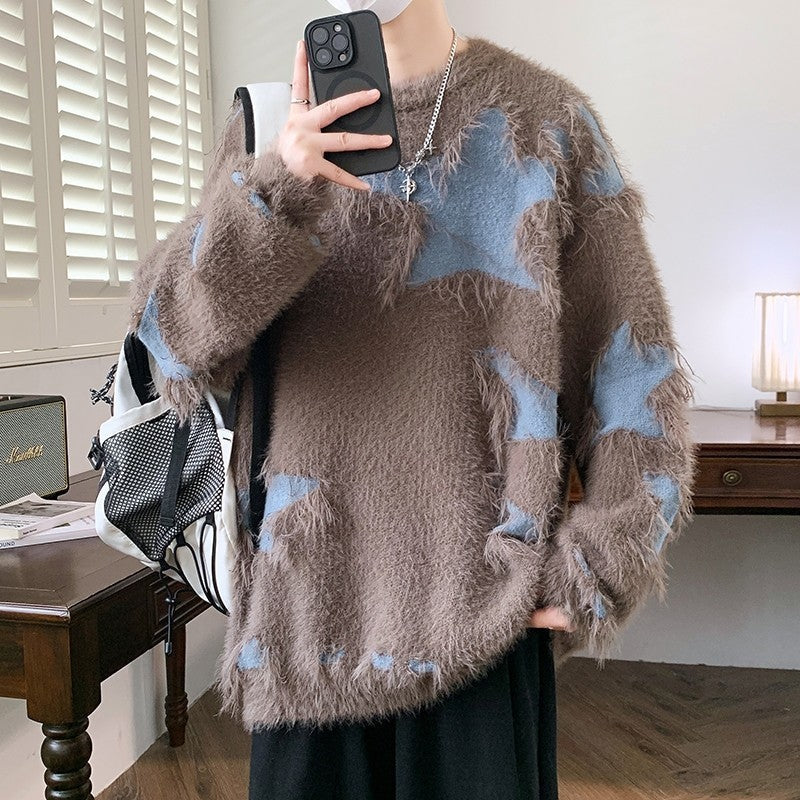 Ripped Sweater Men Loose Crew Neck Knit Bottom Shirt Men's Clothing - Tophatter Daily Deals