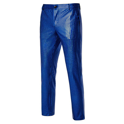 Men Luxurious Sequin Checkered Suit Pants Blue Pants - Tophatter Daily Deals