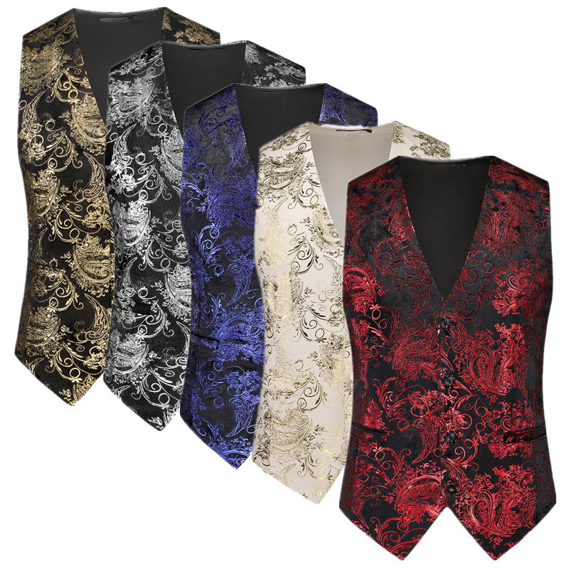 Men Luxury Velvet Suit Vest Hot Gold Printed Top Men Blazer - Tophatter Daily Deals