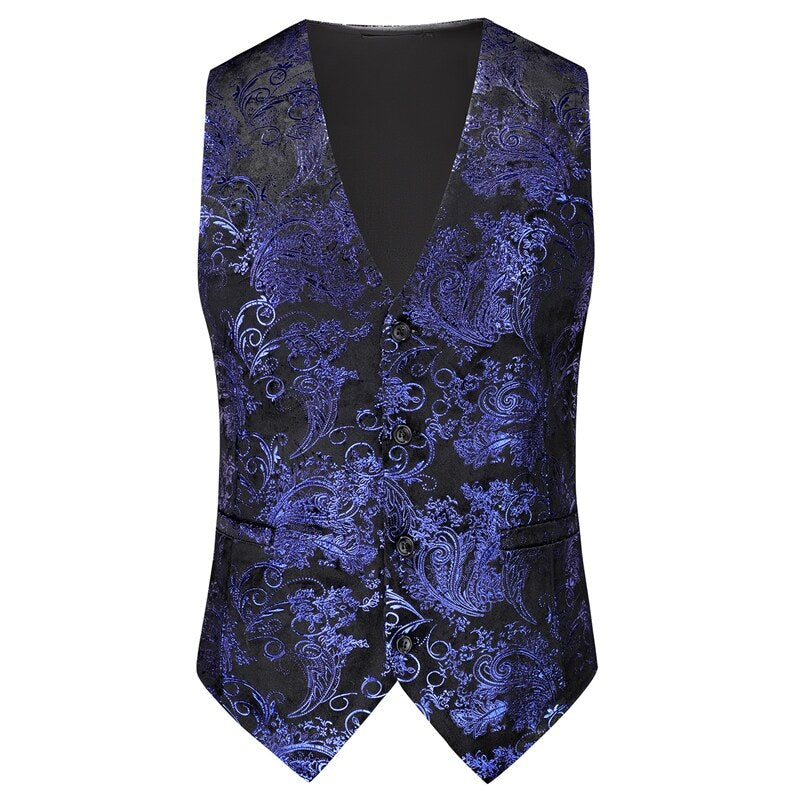 Men Luxury Velvet Suit Vest Hot Gold Printed Top Men Blazer - Tophatter Daily Deals