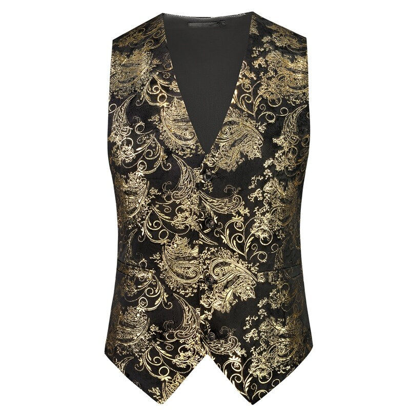 Men Luxury Velvet Suit Vest Hot Gold Printed Top Men Blazer - Tophatter Daily Deals