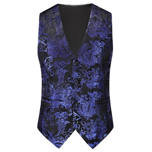 Men Luxury Velvet Suit Vest Hot Gold Printed Top Blue Men Blazer - Tophatter Daily Deals
