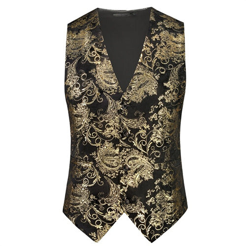 Men Luxury Velvet Suit Vest Hot Gold Printed Top Gold Men Blazer - Tophatter Daily Deals