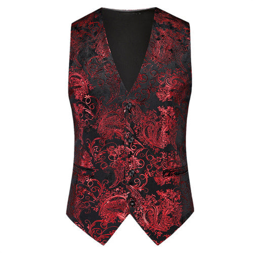 Men Luxury Velvet Suit Vest Hot Gold Printed Top Red Men Blazer - Tophatter Daily Deals