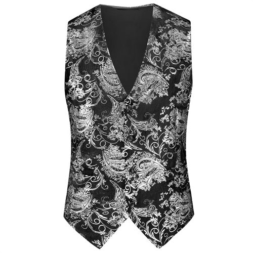 Men Luxury Velvet Suit Vest Hot Gold Printed Top Silver Men Blazer - Tophatter Daily Deals