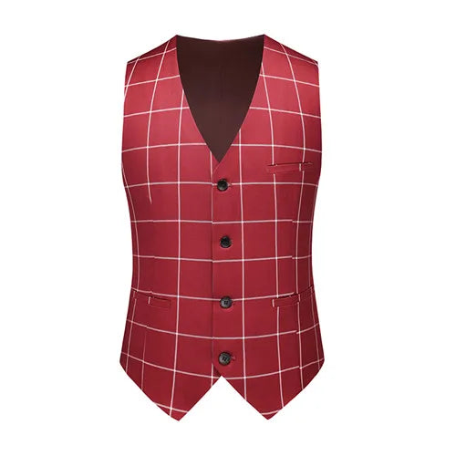 Men Formal Business Social Plaid Suit Vest Burgundy Men Blazer - Tophatter Daily Deals