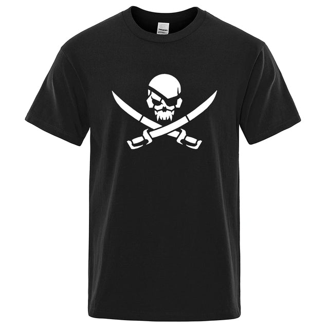 Men Pirate Skull Funny Print T-Shirts Black Tee - Tophatter Daily Deals