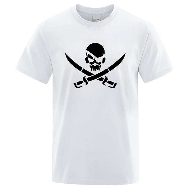 Men Pirate Skull Funny Print T-Shirts White Tee - Tophatter Daily Deals