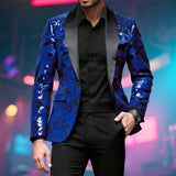 Men Prom Party Luxury Flower Sequin Suit One Button Jacket Men Blazer - Tophatter Daily Deals