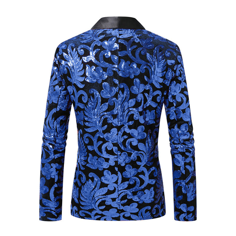 Men Prom Party Luxury Flower Sequin Suit One Button Jacket Men Blazer - Tophatter Daily Deals