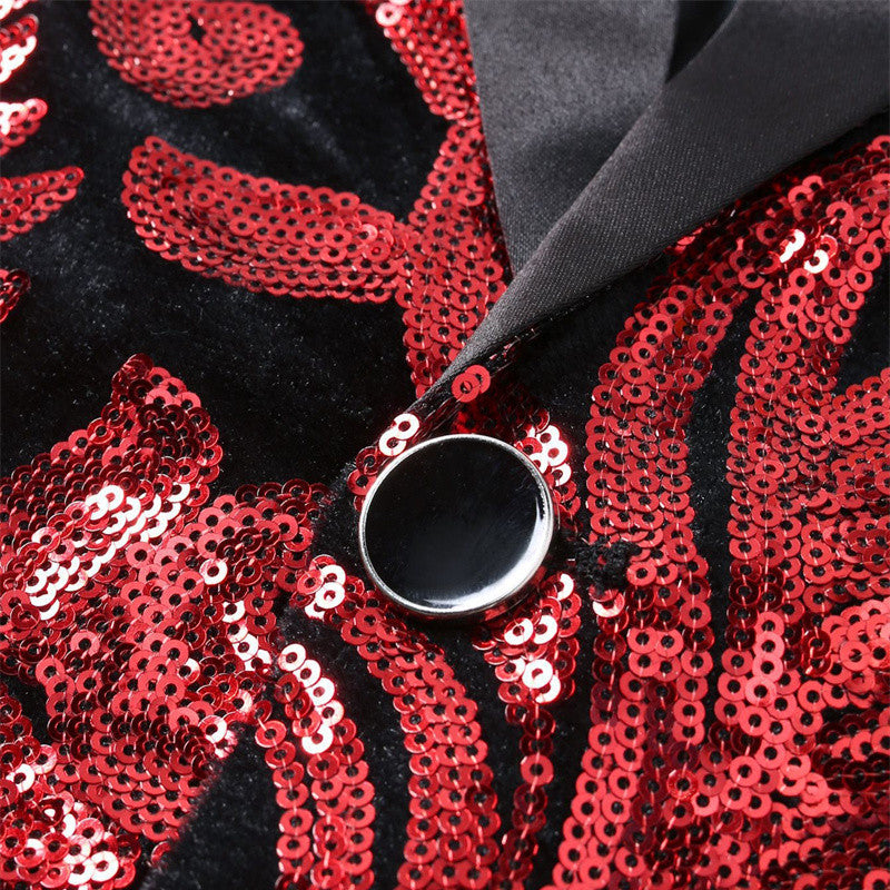 Men Prom Party Luxury Flower Sequin Suit One Button Jacket Men Blazer - Tophatter Daily Deals