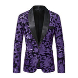 Men Prom Party Luxury Flower Sequin Suit One Button Jacket Purple Men Blazer - Tophatter Daily Deals