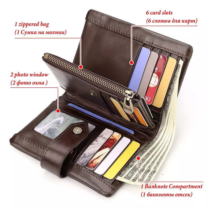 Men RFID Wallet Genuine Leather Short Wallets - Tophatter Daily Deals