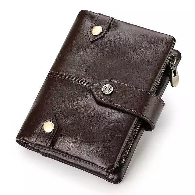 Men RFID Wallet Genuine Leather Short Coffee Wallets - Tophatter Daily Deals