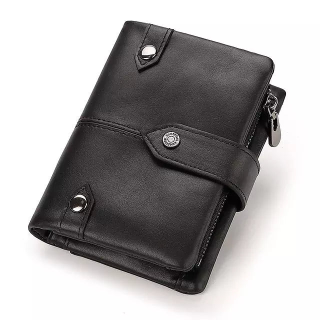Men RFID Wallet Genuine Leather Short Black Wallets - Tophatter Daily Deals