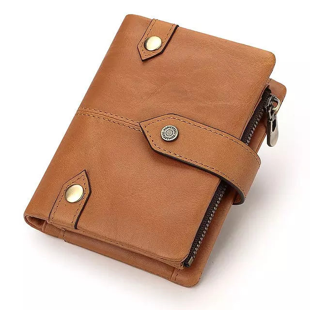Men RFID Wallet Genuine Leather Short Brown Wallets - Tophatter Daily Deals