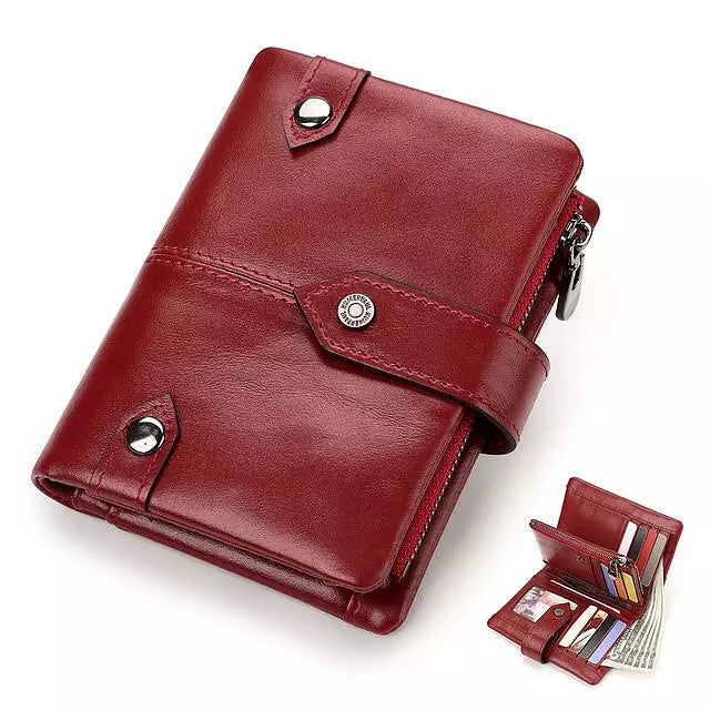 Men RFID Wallet Genuine Leather Short Red Wallets - Tophatter Daily Deals